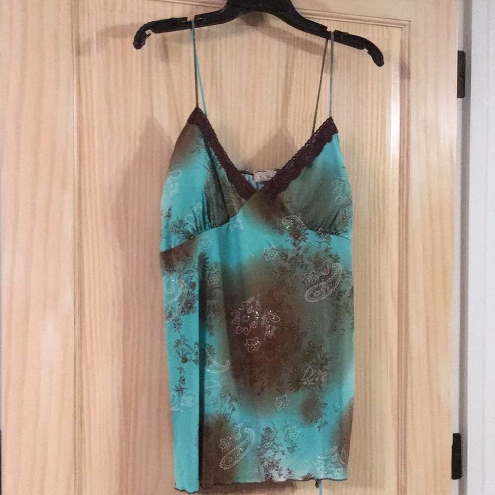 2x teal & brown dressy tank